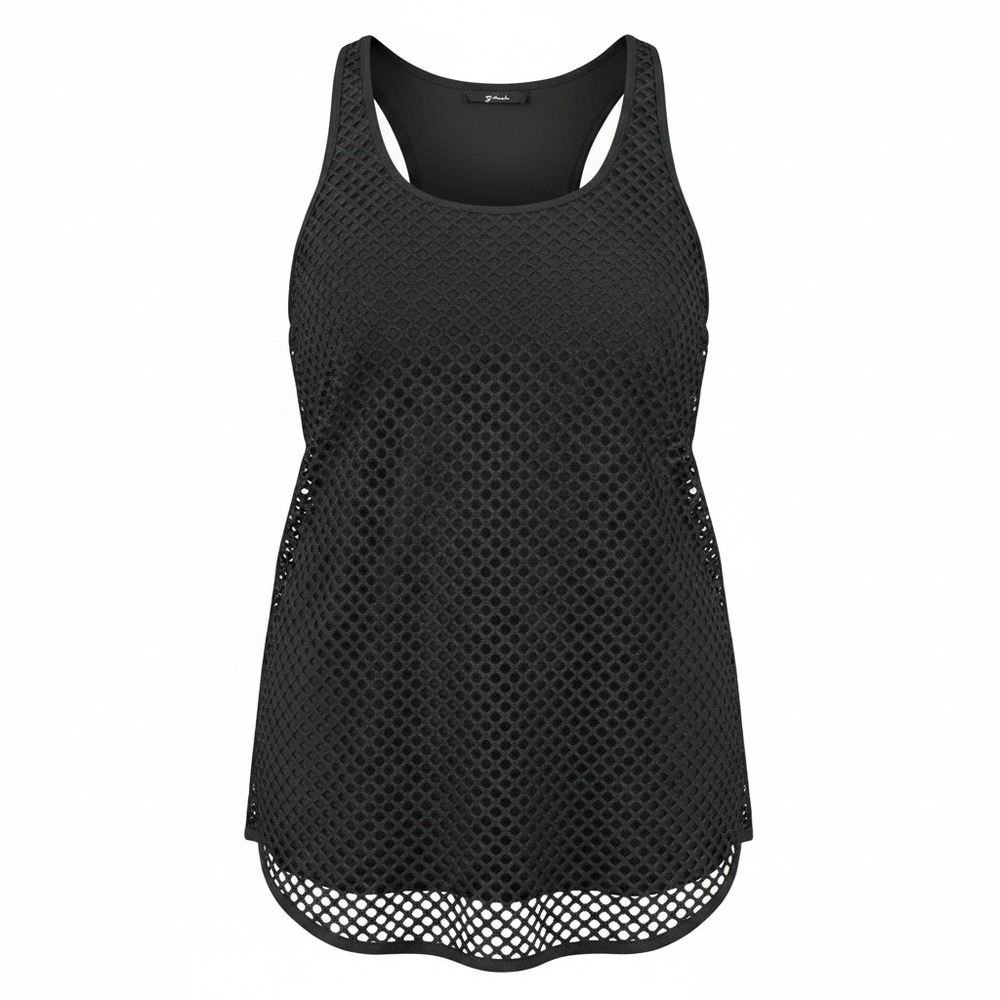 GNW Womens Black Mesh Overlay Y2K BOHO Tank Top Sleeveless Scoop Neck Size S